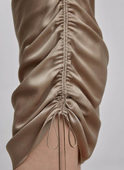 Ruched Single-Side Drawstring Bodycon Silk Dress