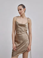 Ruched Single-Side Drawstring Bodycon Silk Dress