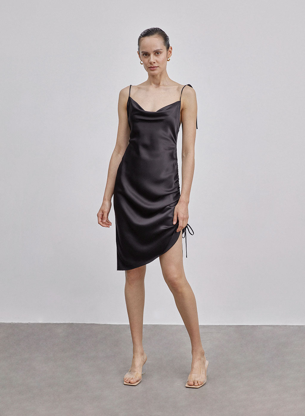 Ruched Single-Side Drawstring Bodycon Silk Dress