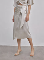 Athena Bow Tie Midi Silk Skirt