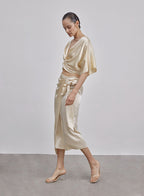 Athena Bow Tie Midi Silk Skirt