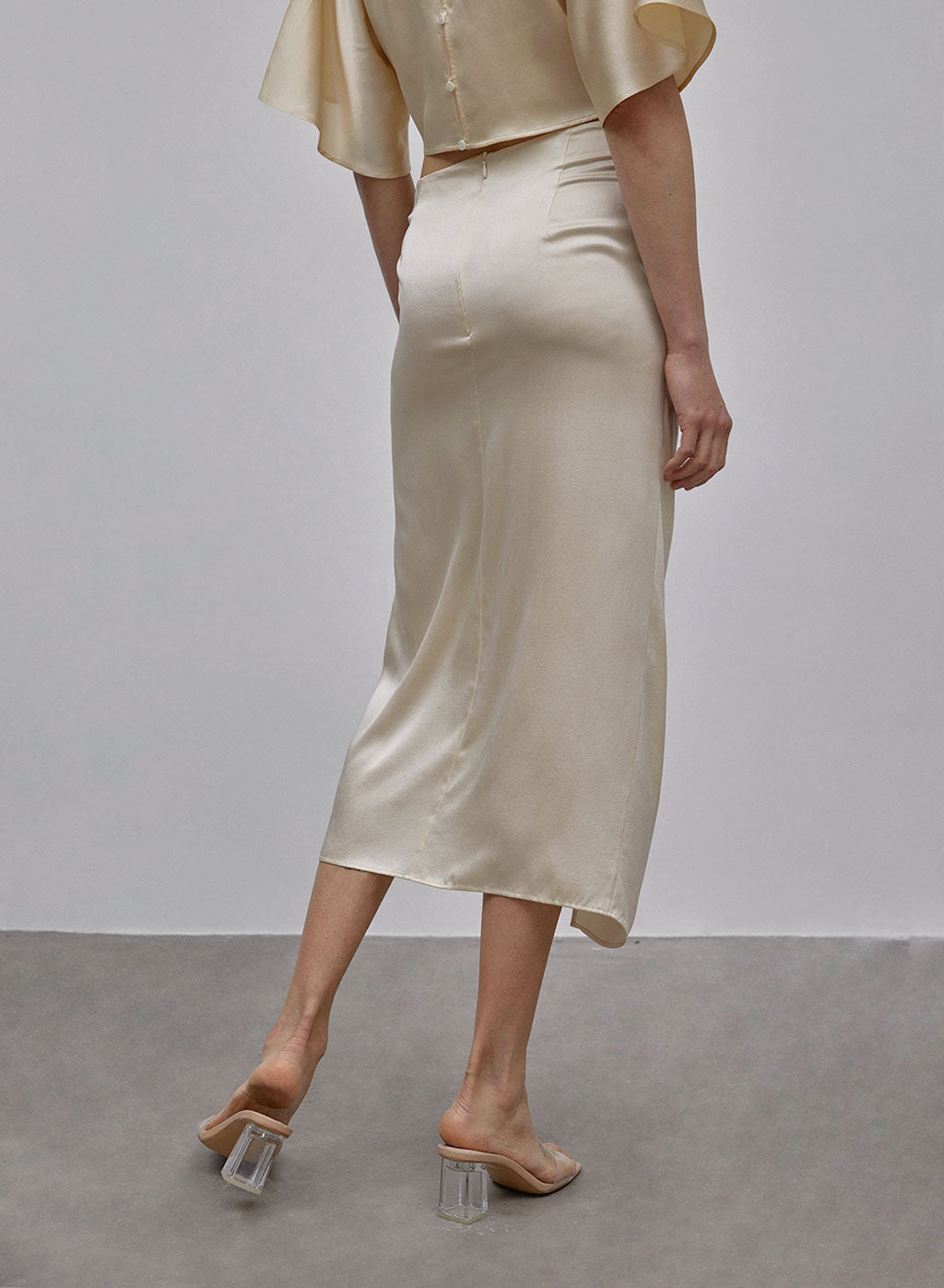 Athena Bow Tie Midi Silk Skirt