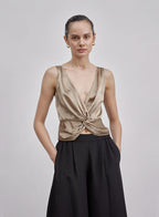 Sleeveless Wrap Knot Silk Cropped Top