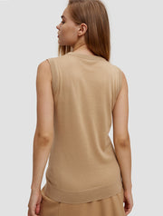 sleeveless knit cardigan - back- camel