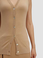 sleeveless knit cardigan - detail -camel1