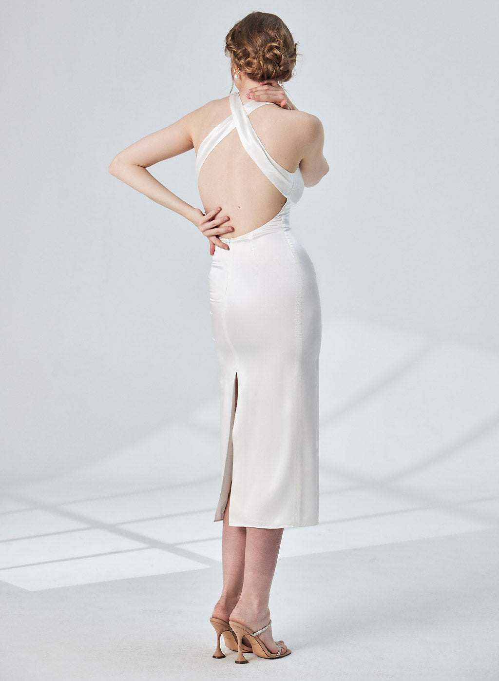 Slim Back Cross Midi Dress