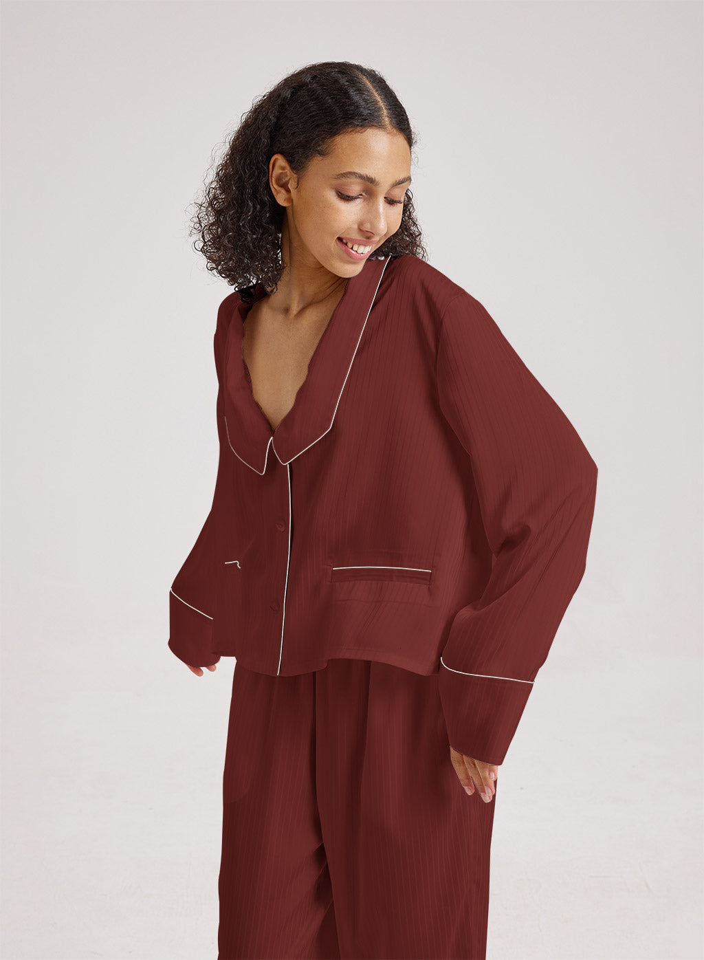 Statement Collar Cropped Pajama Top