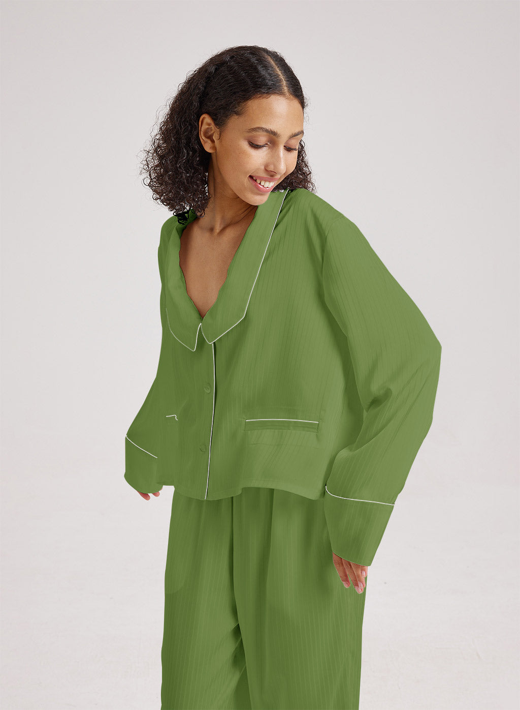 Statement Collar Cropped Pajama Top