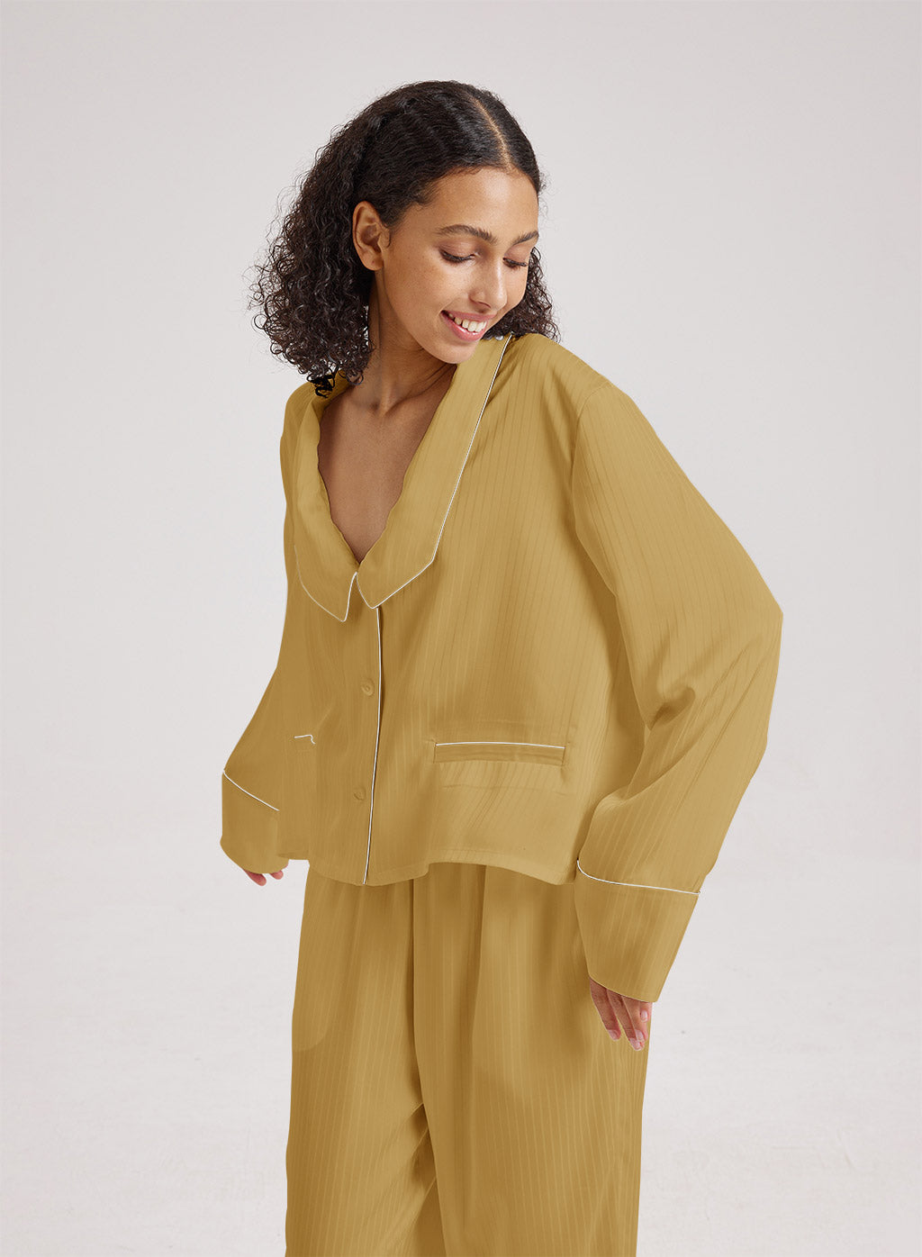 Statement Collar Cropped Pajama Top