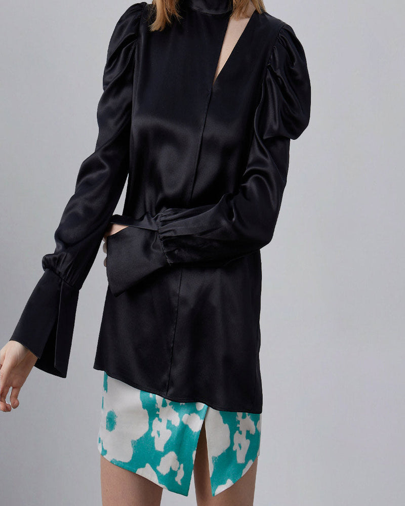 Subtle Drama Puff Sleeve Silk Blouse