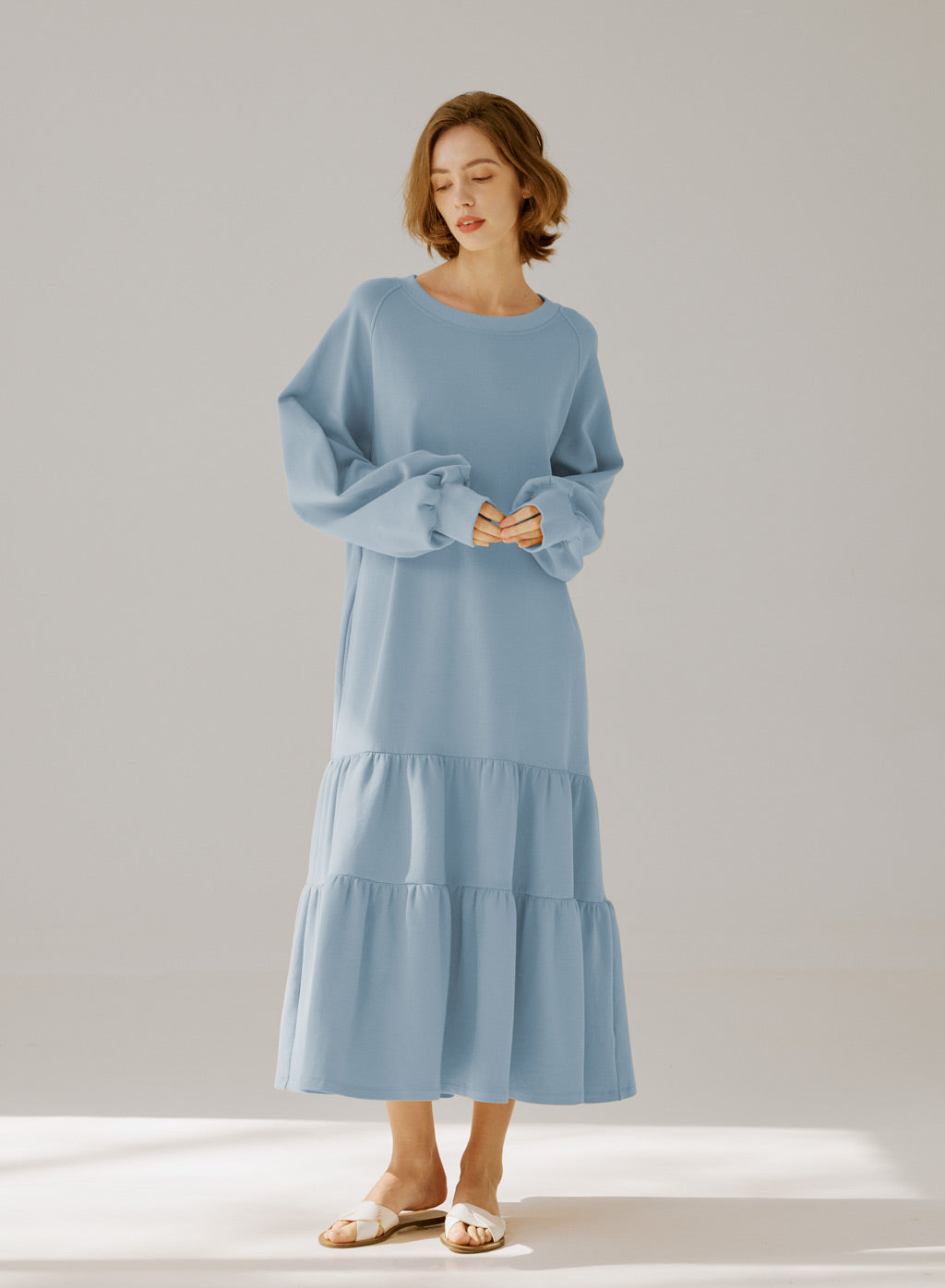 Crewneck Tiered Cotton Dress