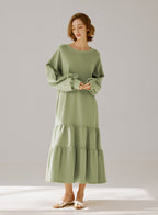 Crewneck Tiered Cotton Dress