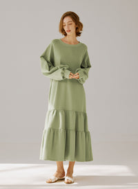 Crewneck Tiered Cotton Dress