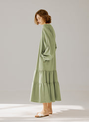 Crewneck Tiered Cotton Dress