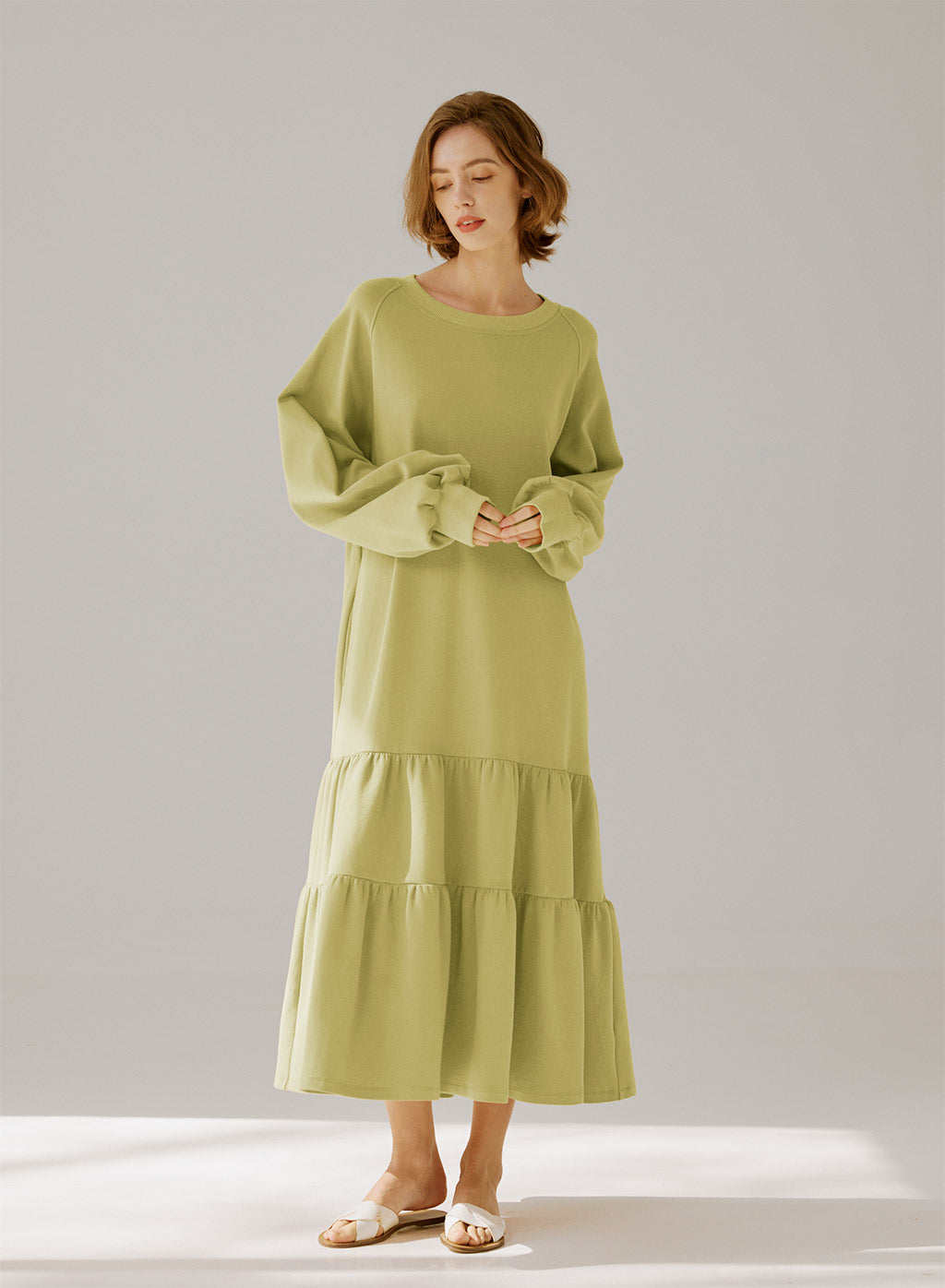 Crewneck Tiered Cotton Dress