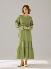 Crewneck Tiered Cotton Dress