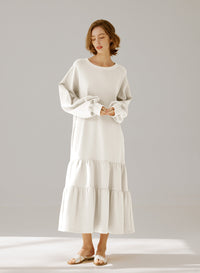 Crewneck Tiered Cotton Dress