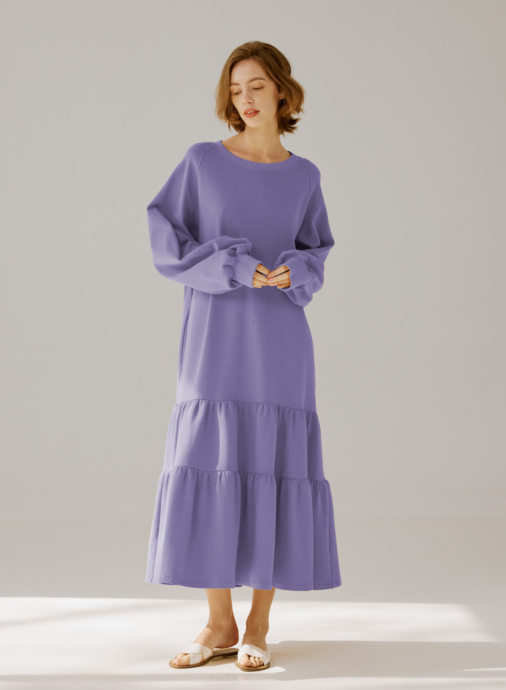 Crewneck Tiered Cotton Dress