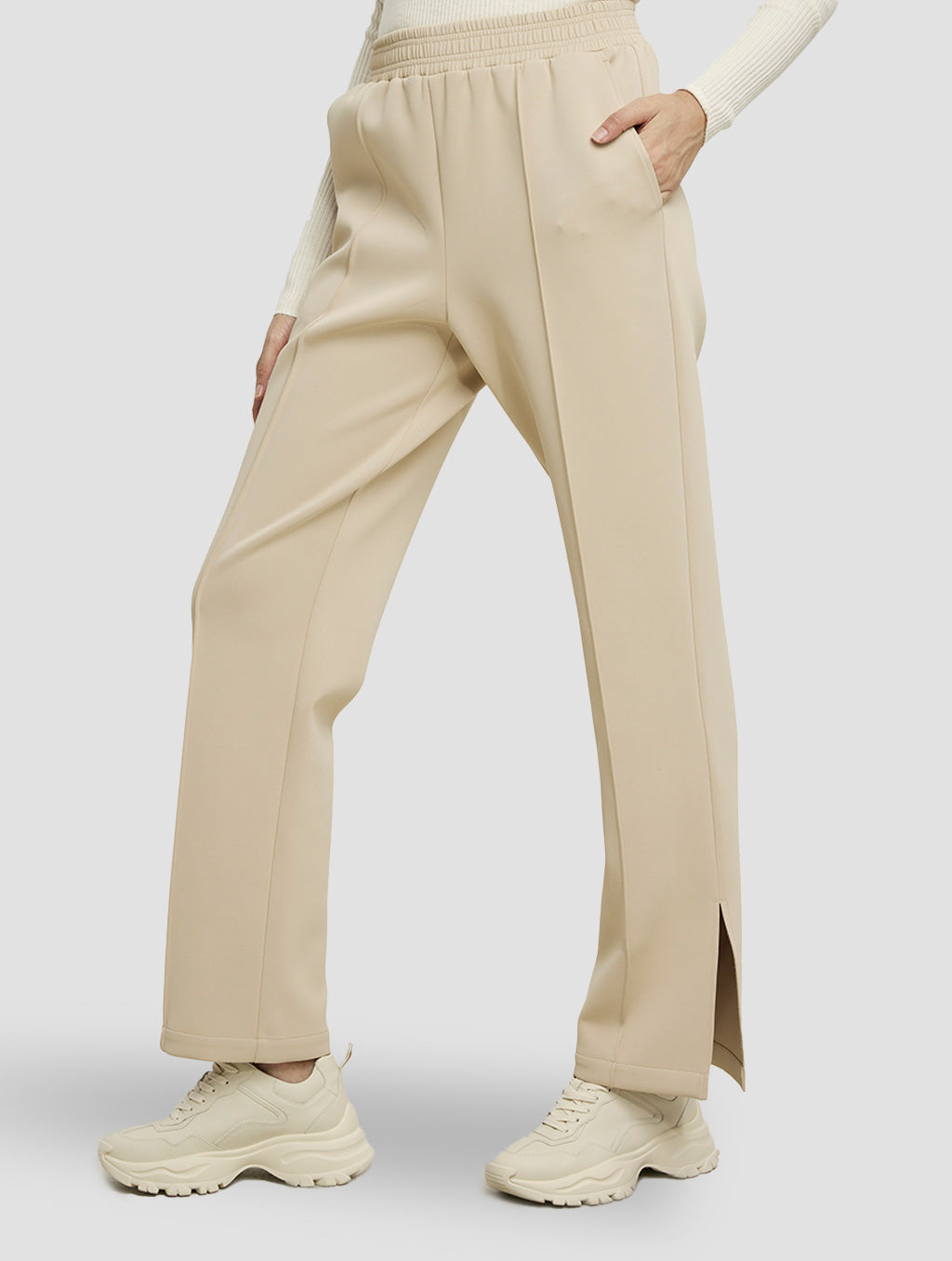 Trendy High Waist Side Slit Pants