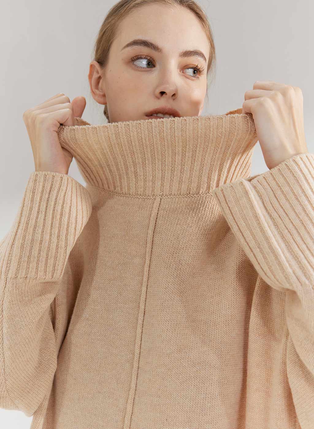 Turtleneck Ribbed Jersey Sweater
