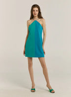 Two-Tone Patchwork Halter Mini Dress