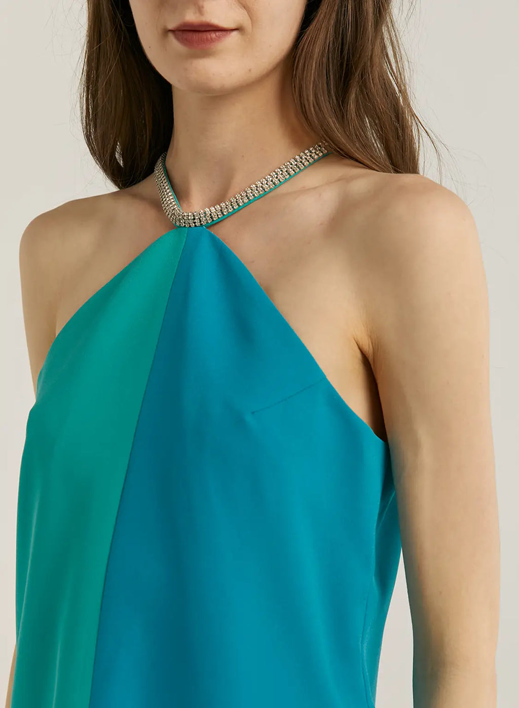 Two-Tone Patchwork Halter Mini Dress