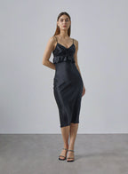 Under-chest Peplum Hem Silk Slip Dress