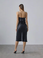 Under-chest Peplum Hem Silk Slip Dress