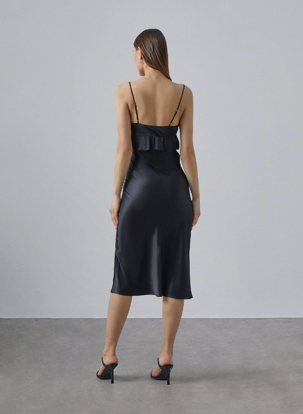 Under-chest Peplum Hem Silk Slip Dress