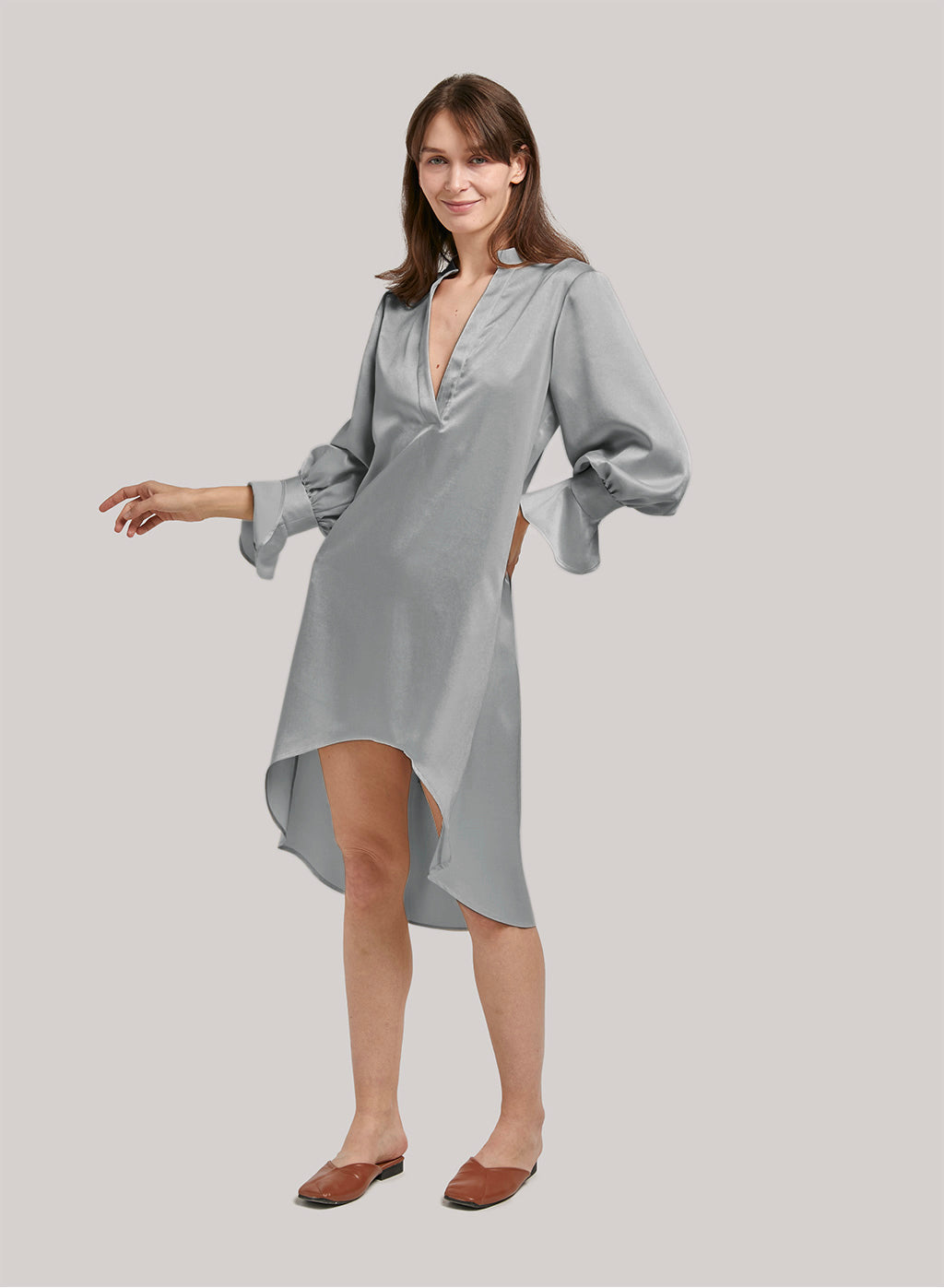V-neck Asymmetric Long-Sleeve Dress