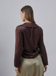 V-neck Button Opening Silk Blouse