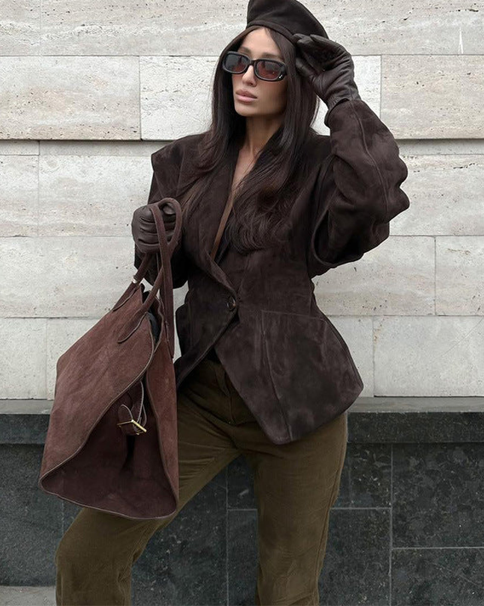 V-neck waist long-sleeved suede jacket – Nap Loungewear Outerwear