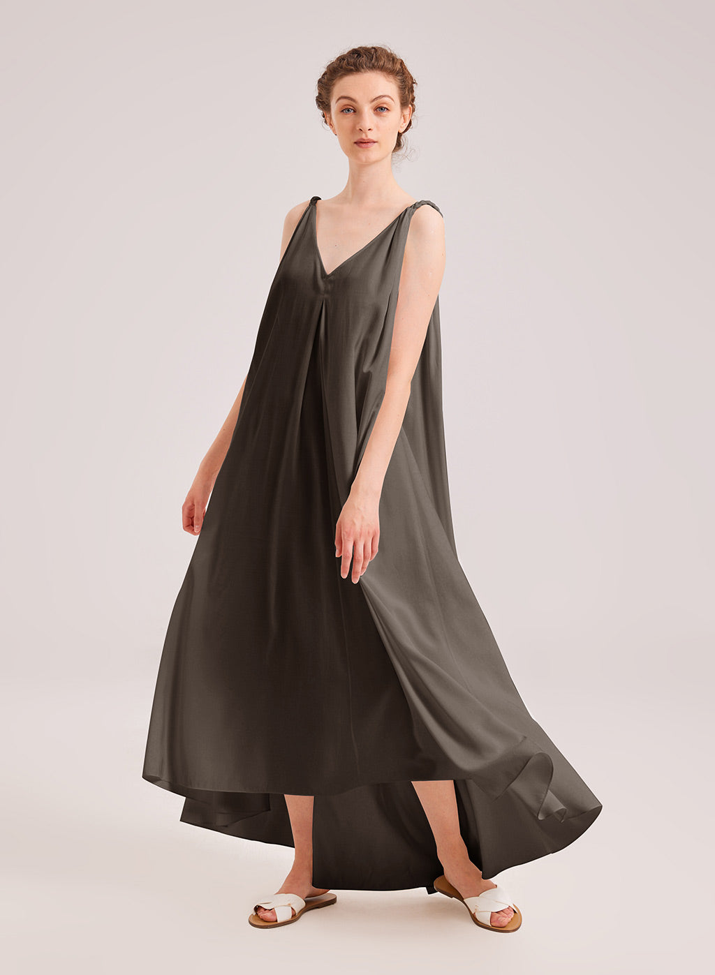 nap silk dress Nap Loungewear Maxi Side Split Silk Dress In Spring Green