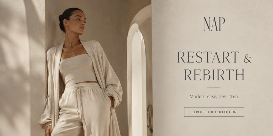 NAP dresses in an architectural neutral setting