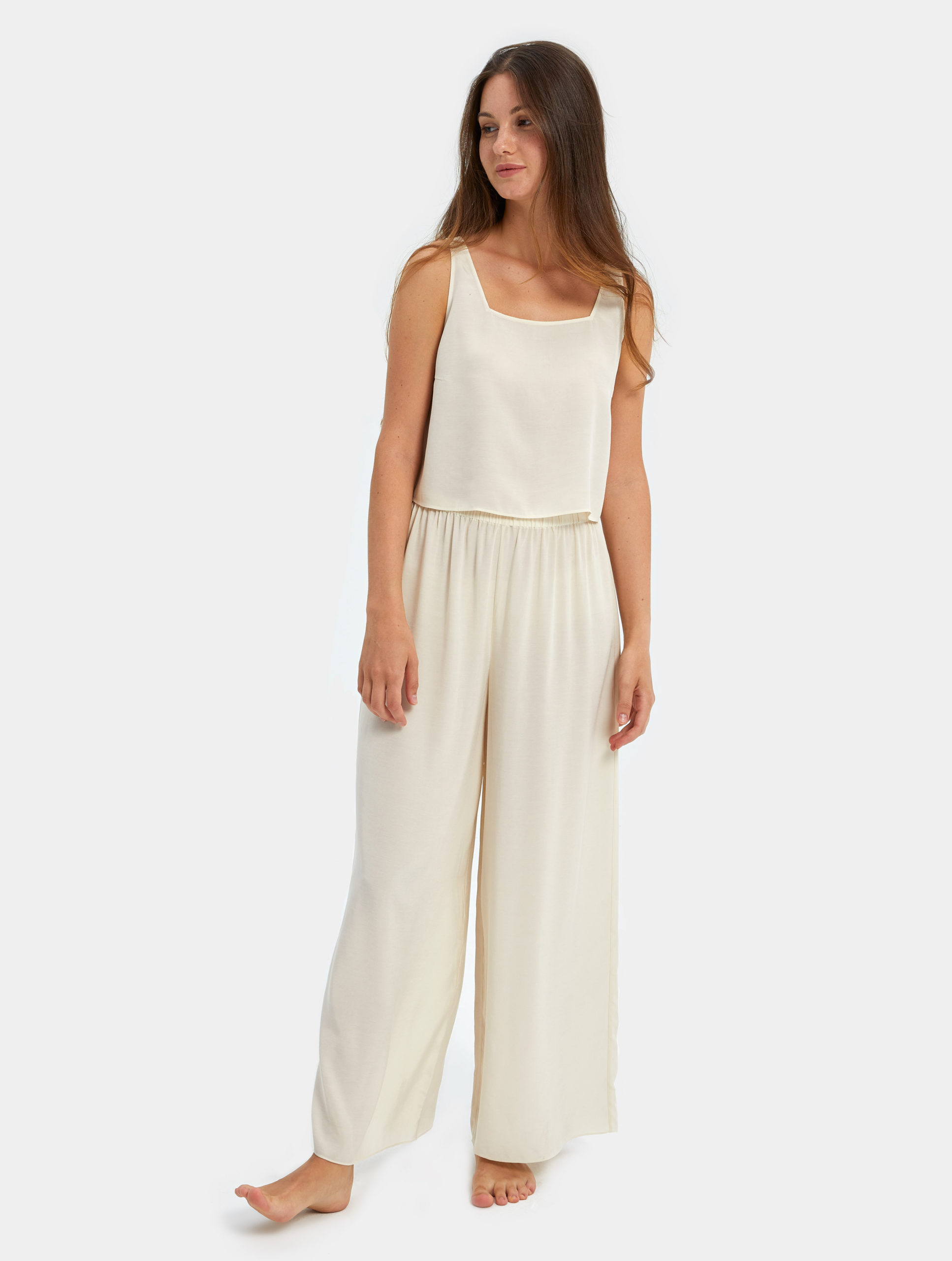 Ivory Crop Top and Pants Set