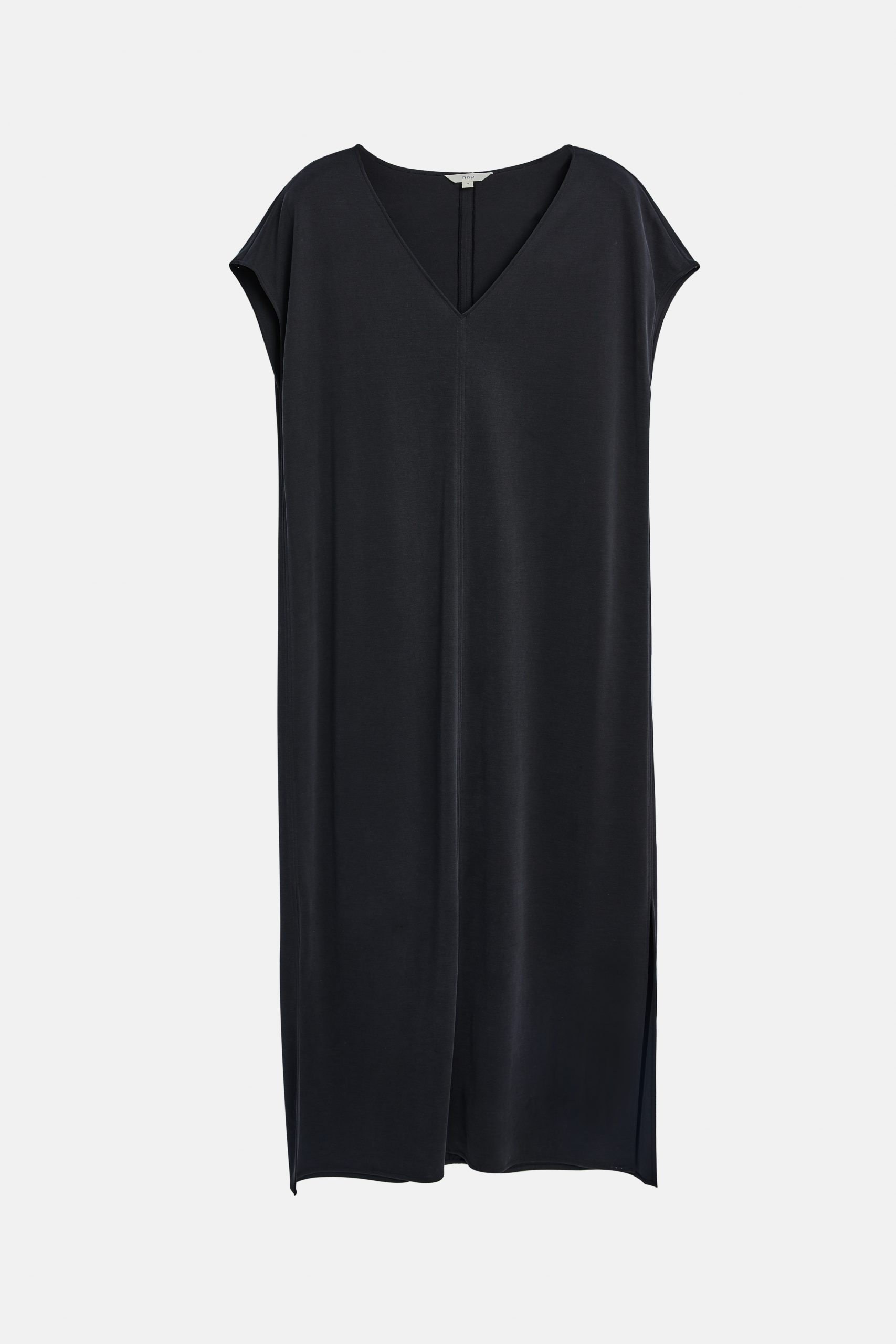 Black V-Neck Midi Dress - Side Slit Lounge Dress - Nap Loungewear