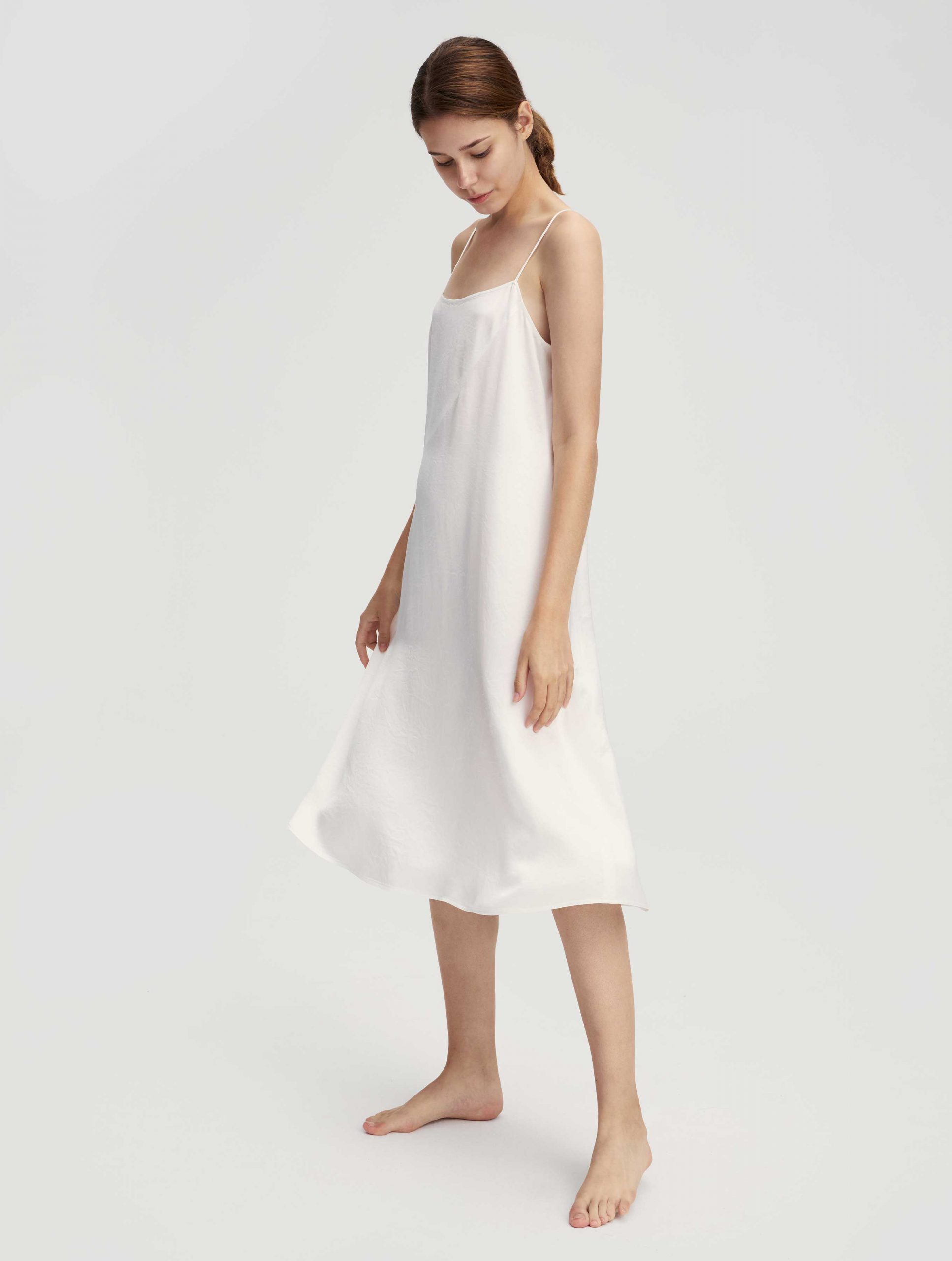 white spaghetti strap slip dress