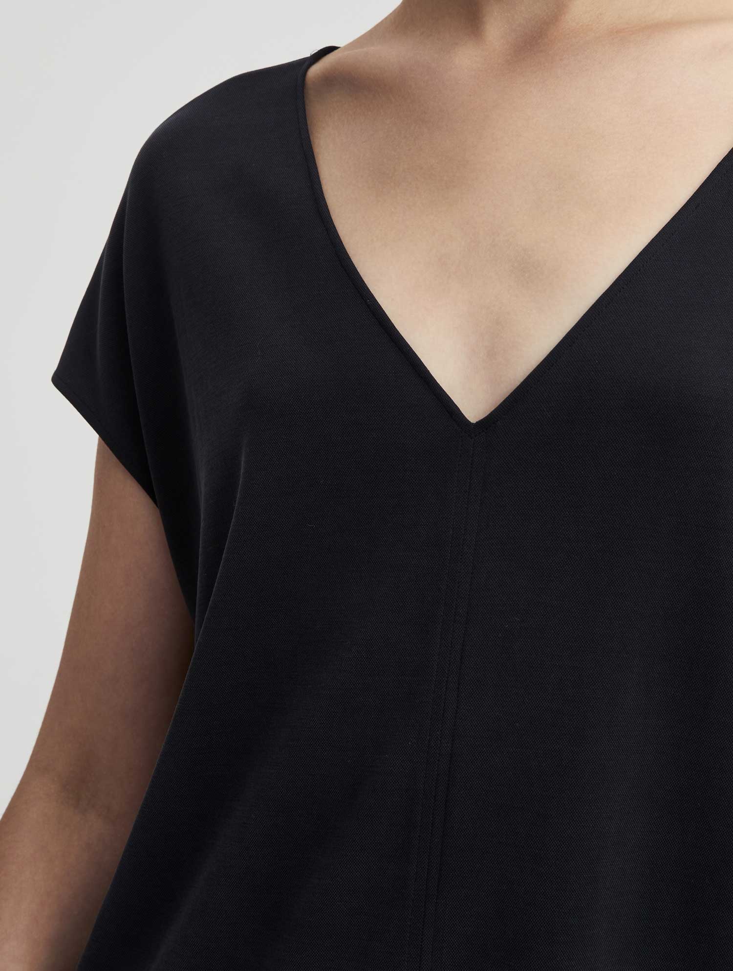 Black V-Neck Midi Dress - Side Slit Lounge Dress - Nap Loungewear