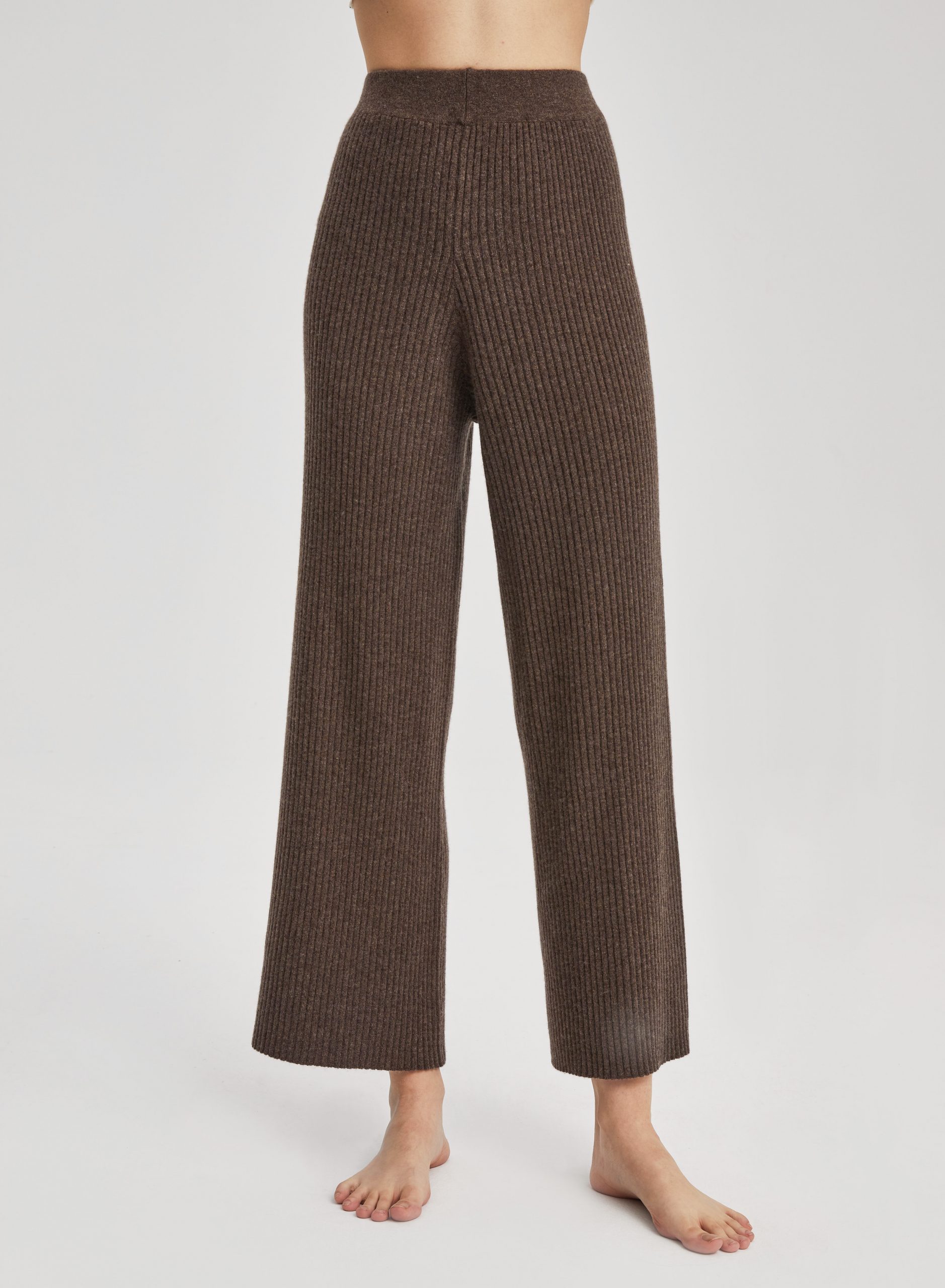 Buy Ribbed Knit Fabric Pants with Elasticated Waistband
