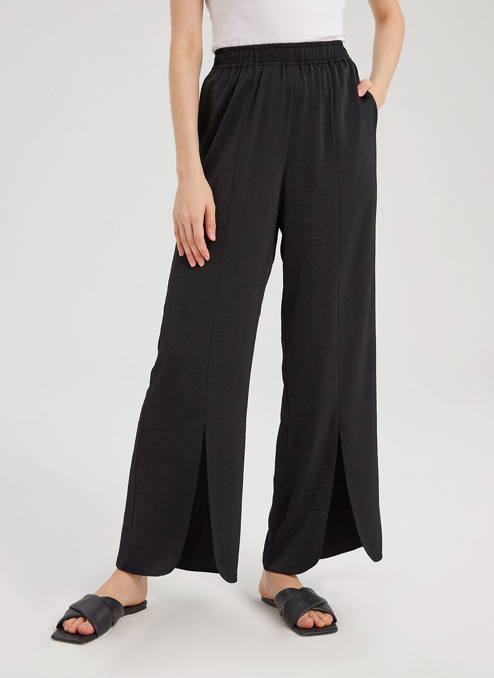 Wide-Leg Pants With Front Slits