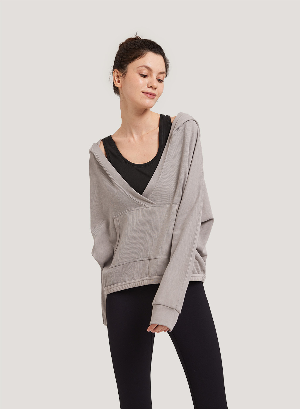 Cropped V neck Hoodie Hooded Sweatshirt Pullover Nap Loungewear