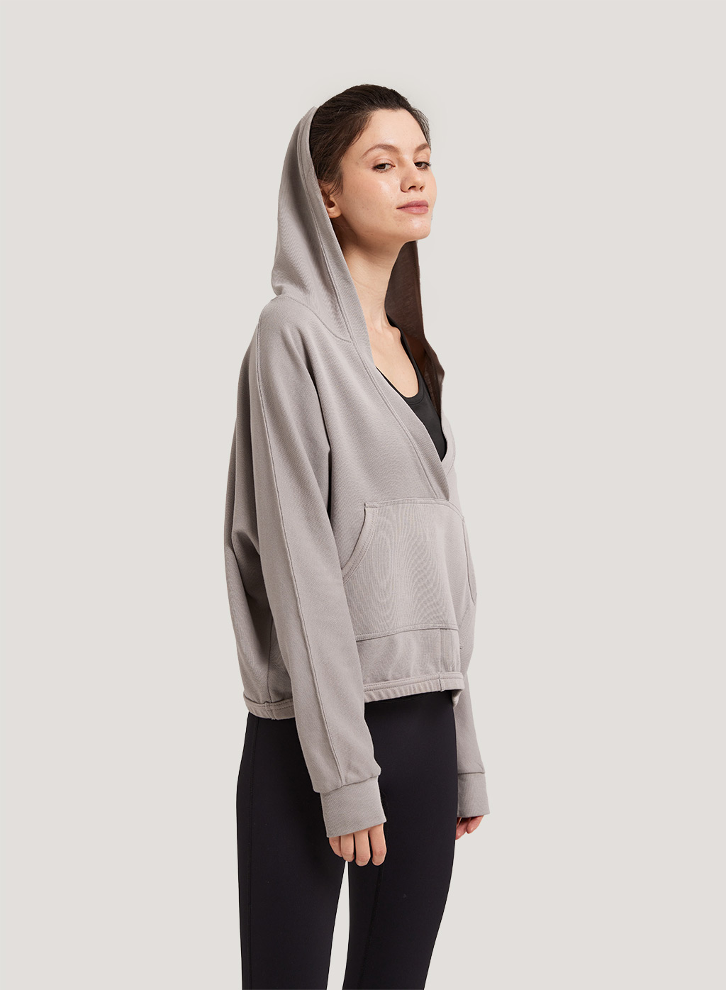 Cropped V-neck Hoodie | Hooded Sweatshirt Pullover | Nap Loungewear