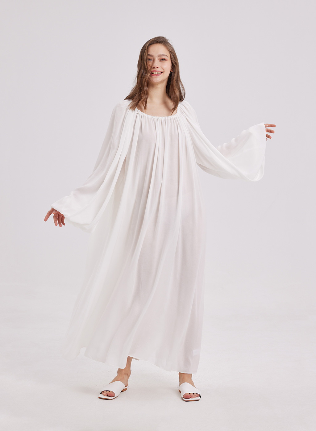 Long Sleeve White Gauze Dress