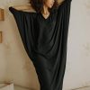 Black Batwing Sleeve Midi Dress