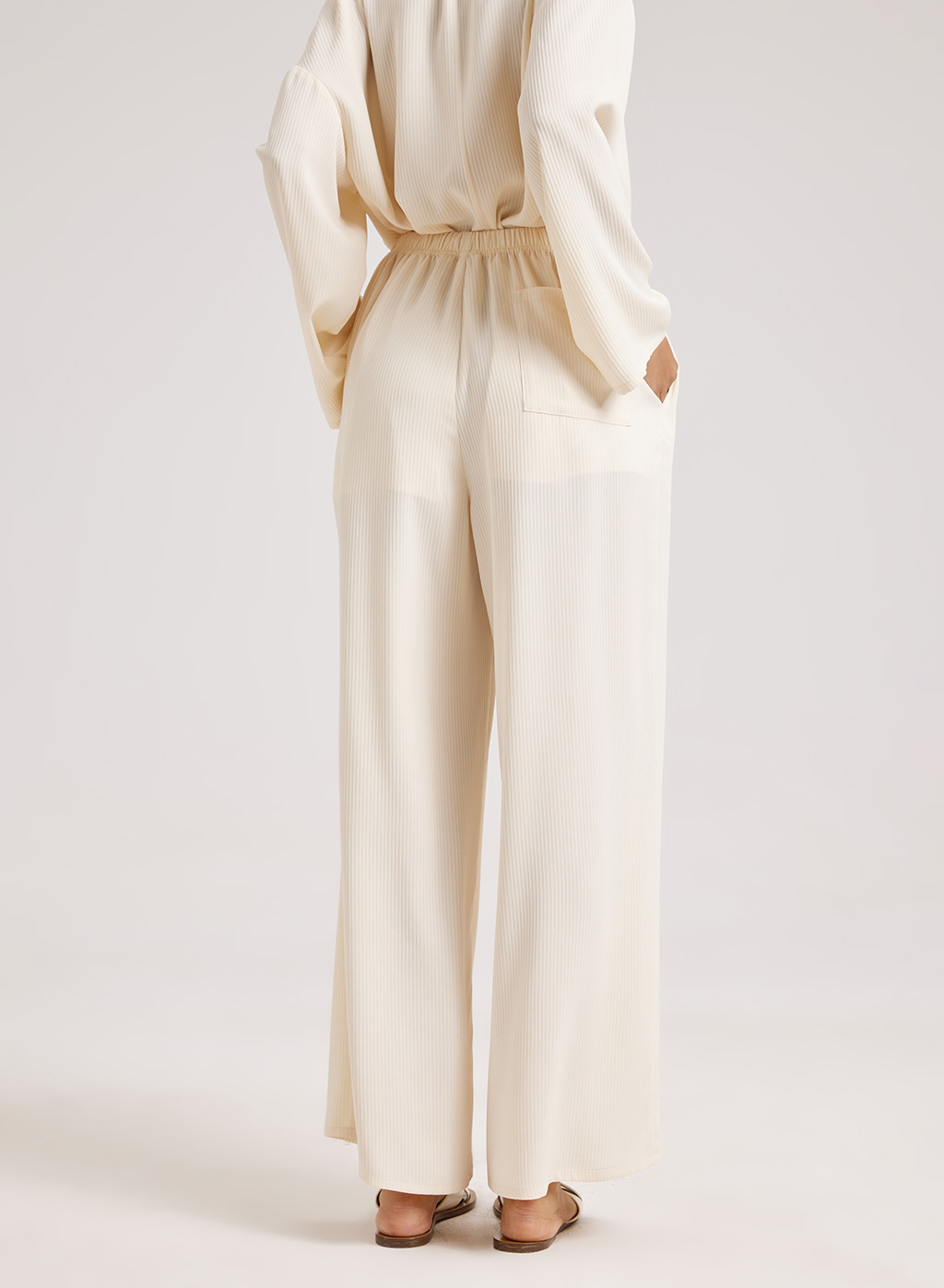 Relax in Radiance Ivory Textured Wide Leg Lounge Pants