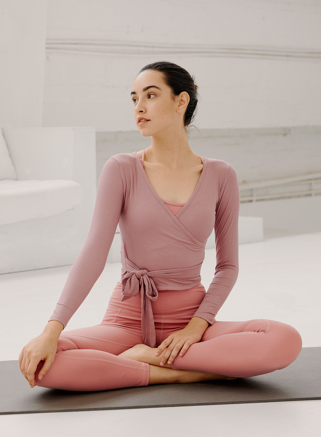 Yoga Tie Wrap Active Top With Peached Finish