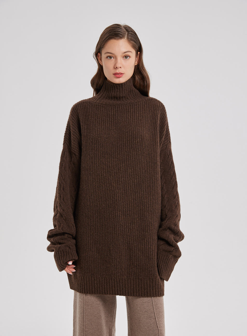 Cable Knit Sleeve Yak Sweater