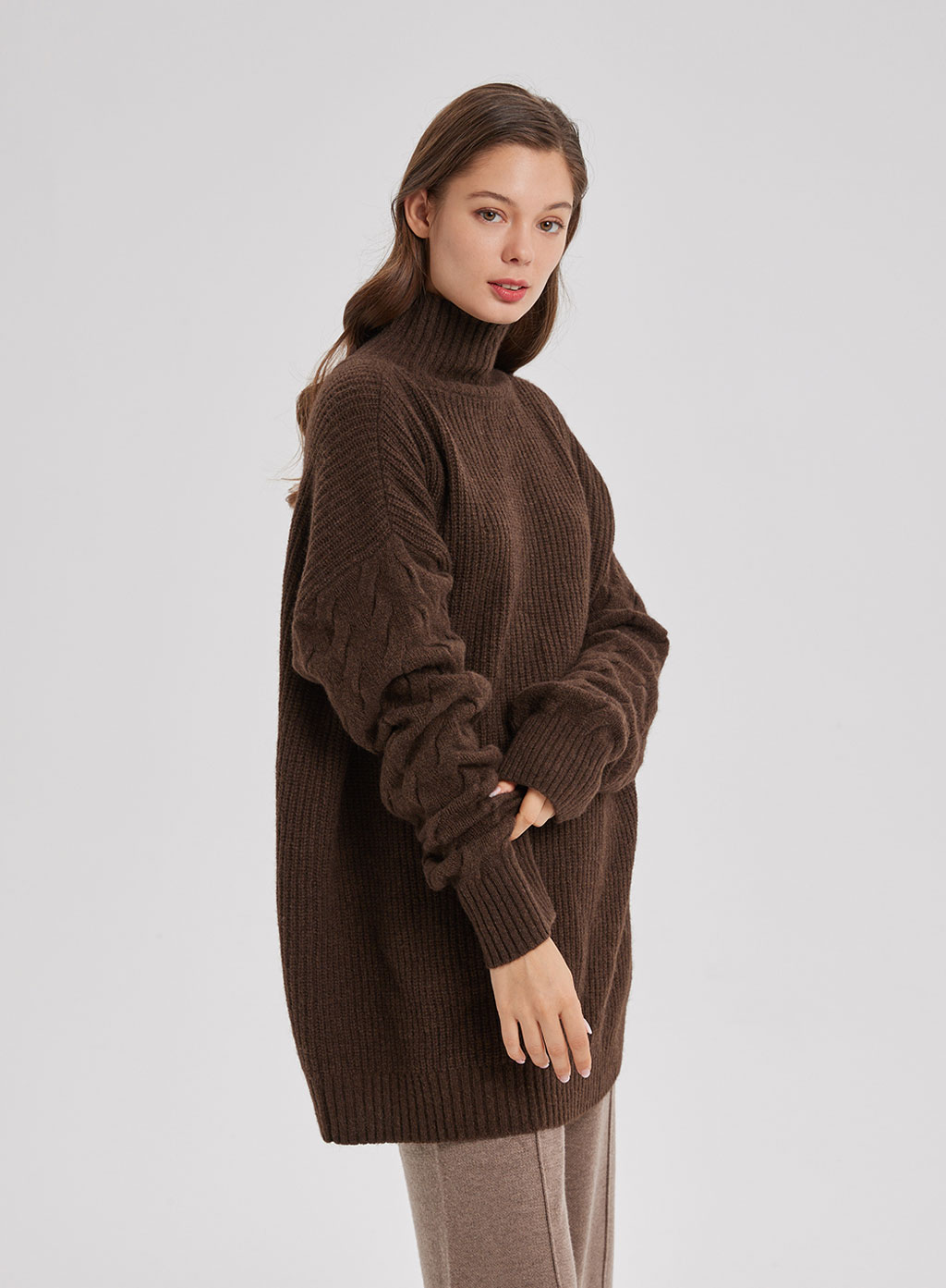 Cable Knit Sleeve Yak Sweater