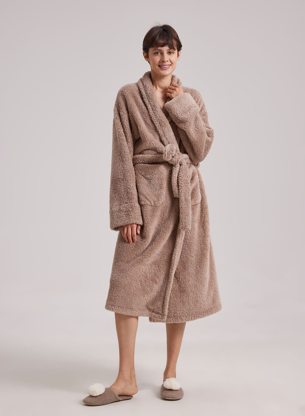 Plush Soft Fleece Bathrobe, Long Warm Spa Robe