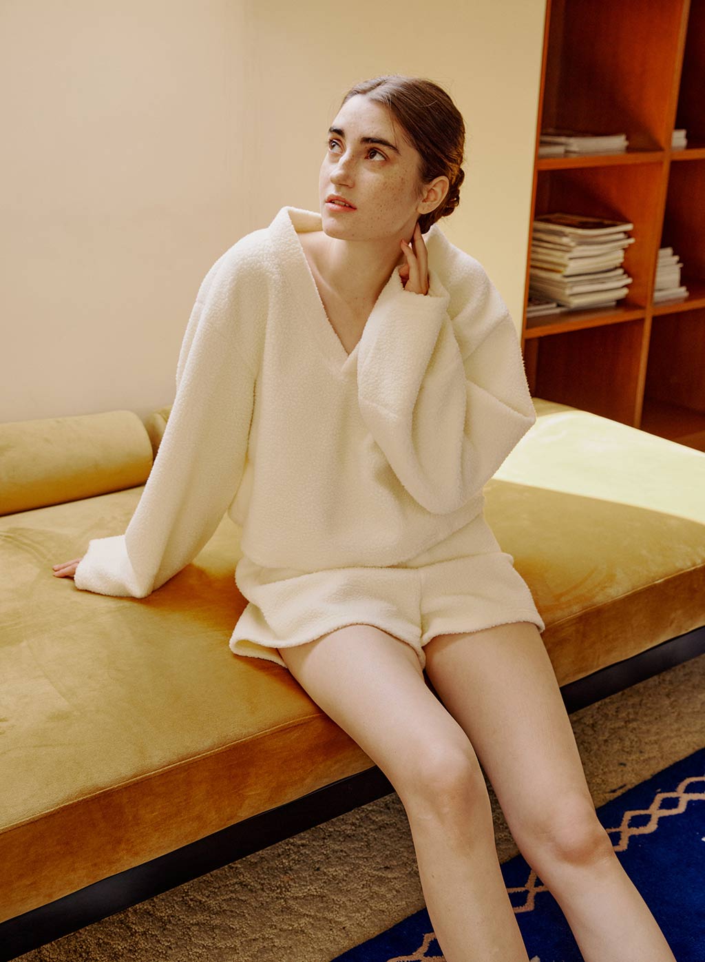 Winkinlin Womens Fuzzy Pajamas Set 2 Piece Lounge Sets Long Sleeve Hooded Tops Short Pants Fleece Sleepwear